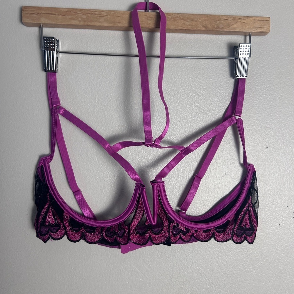 Fashion Nova Pink and Black Strappy Bra with Cage Design